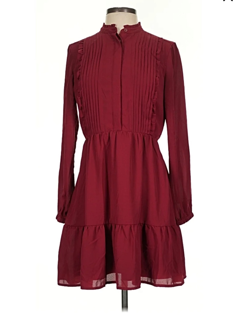 J. Crew Mercantile sz 4 Red Burgundy Long-Sleeve Tiered flounce Dress festive
